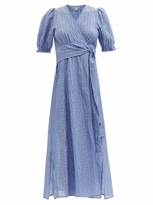 Belize - Rita Striped Voile Midi Wrap Dress - Womens - Blue