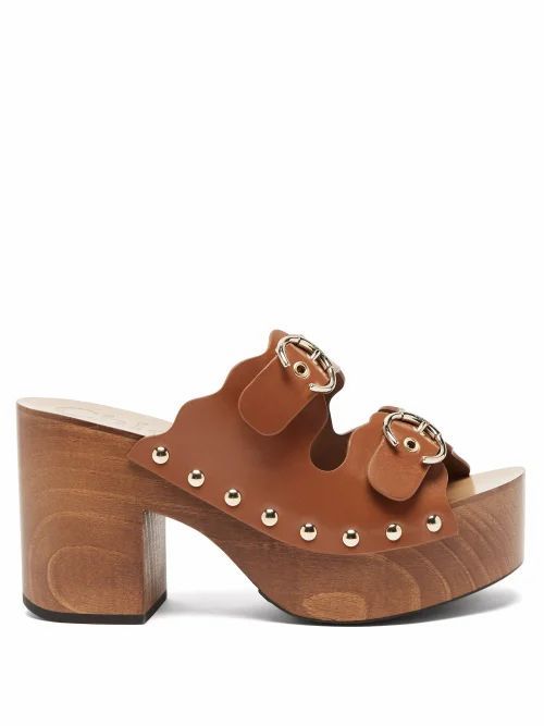Chloé - Ingrid Buckled-strap Leather Clogs - Womens - Tan