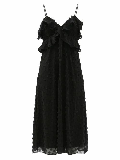 Zimmermann - Ruffled Chiffon Midi Dress - Womens - Black
