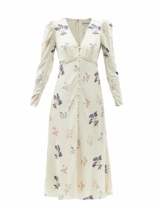Crystal-embellished Floral-print Midi Dress - Womens - Ivory Multi