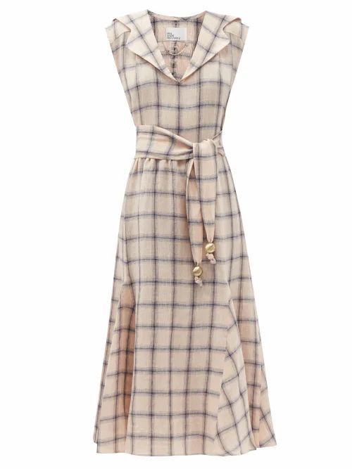 Marguerite Belted Check Linen Dress - Womens - Pink