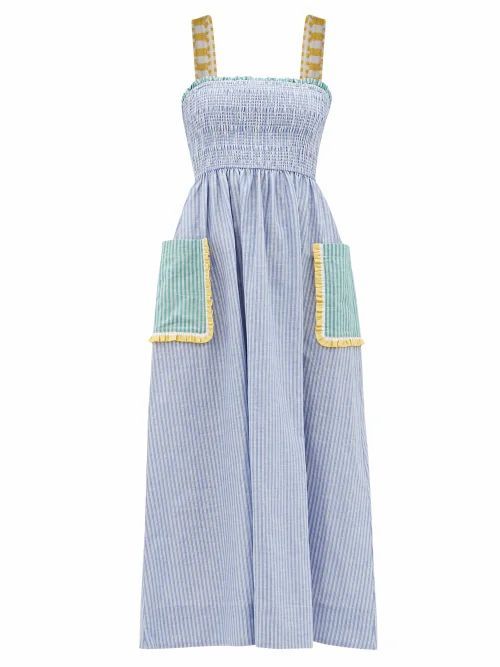 Ollie Striped Cotton-blend Hopsack Dress - Womens - Blue Stripe