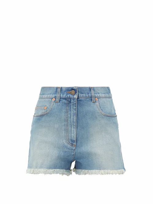 Gucci - Cherry-embroidered Denim Shorts - Womens - Denim