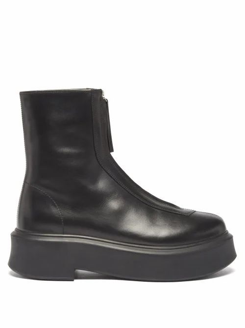 Zip-front Leather Ankle Boots - Womens - Black