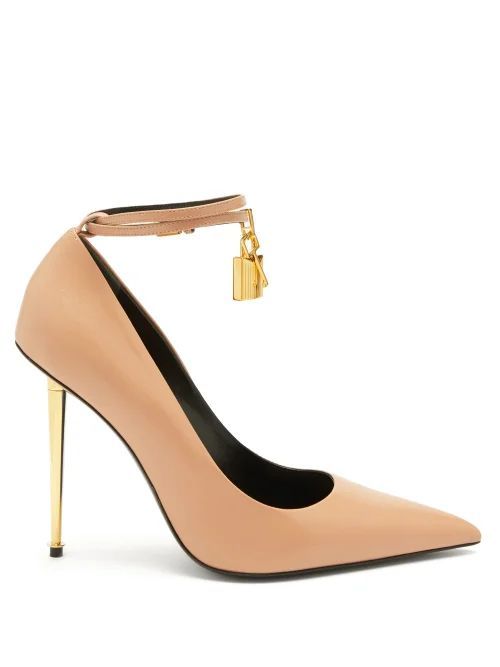 Padlock Point-toe Leather Pumps - Womens - Nude