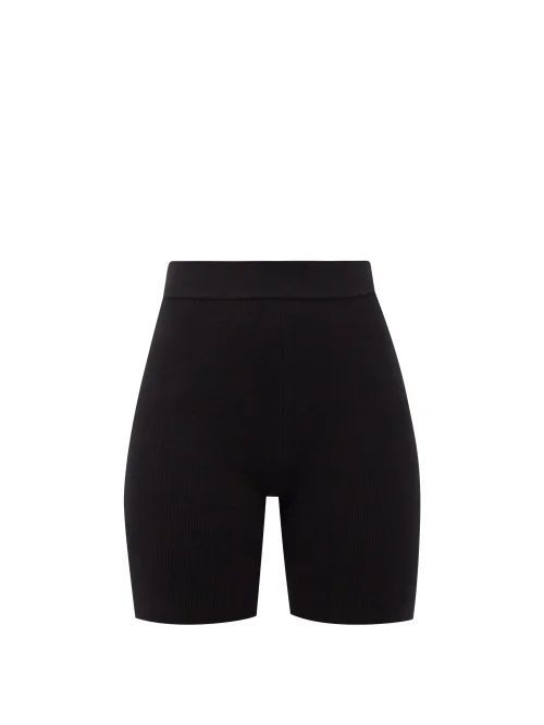 High-rise Ribbed Cotton-blend Bike Shorts - Womens - Black