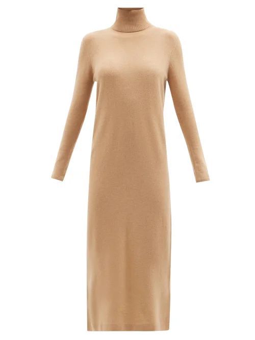 Roll-neck Wool-blend Midi Dress - Womens - Gold