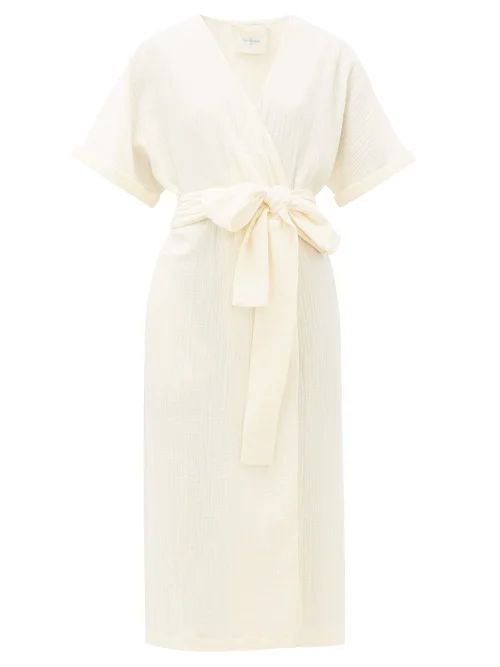 Kichi Cotton-seersucker Wrap Dress - Womens - Cream