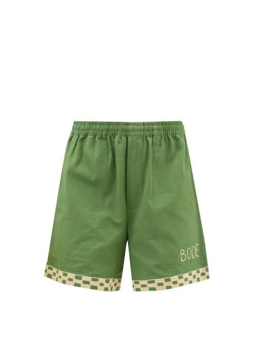 Logo-embroidered Cotton-canvas Shorts - Womens - Green