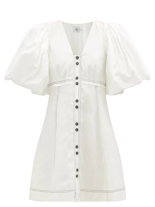 Cherished Puff-sleeve Linen Mini Dress - Womens - Ivory