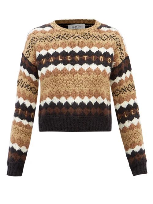 Argyle-jacquard Wool Sweater - Womens - Beige