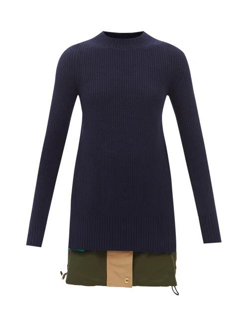 Godet-panelled Wool Sweater - Womens - Navy