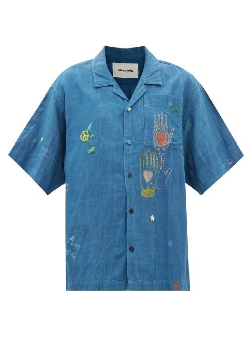 Greetings Organic Cotton-blend Short-sleeve Shirt - Womens - Blue Multi