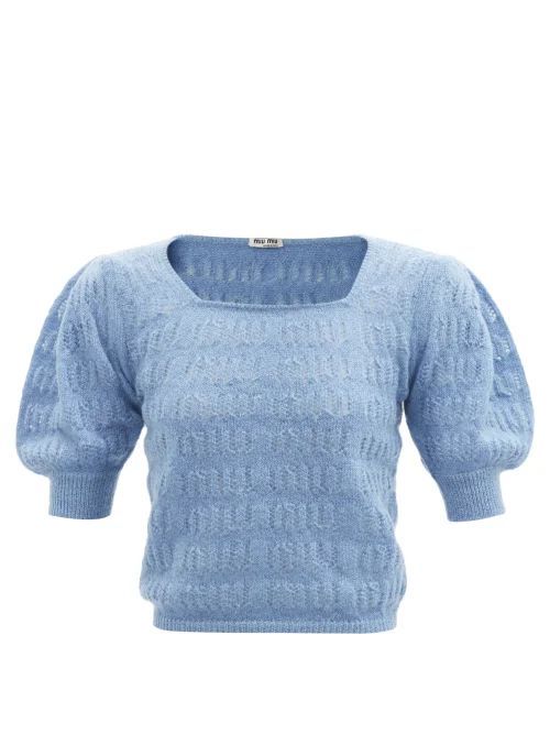 Square-neck Mohair-blend Sweater - Womens - Light Blue