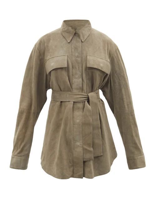 Suede Belted Shacket - Womens - Light Brown