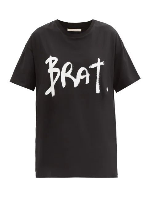 Brat-print Organic Cotton-jersey T-shirt - Womens - Black