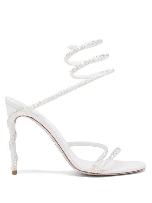 Cleo Crystal-studded Satin Heeled Wrap Sandals - Womens - White