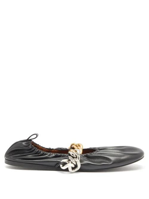 Falabella Chain-strap Faux-leather Ballet Flats - Womens - Black