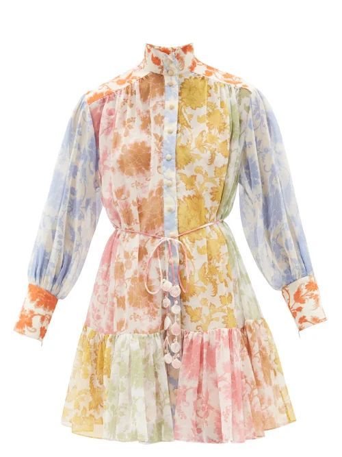 Postcard Floral-print Cotton-blend Mini Dress - Womens - Multi
