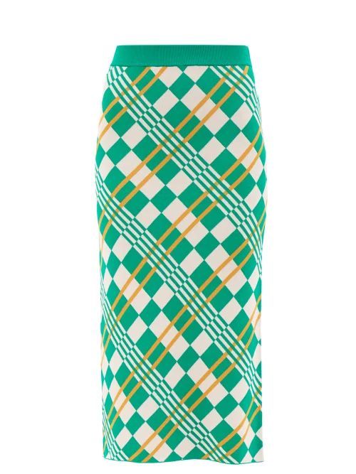Thea Geometric-jacquard Midi Skirt - Womens - Green Multi