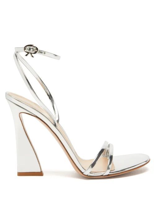 Sculpted-heel Mirrored-leather Sandals - Womens - Silver