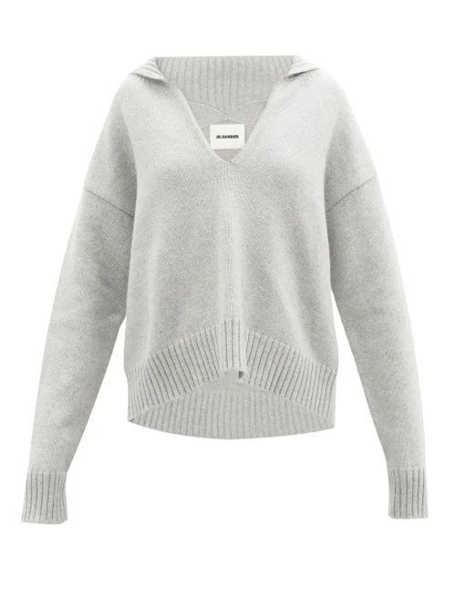 Open-collar Cashmere-blend Sweater - Womens - Light Grey