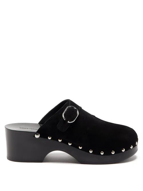 Suede Studded Clogs - Womens - Black