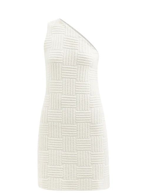 One-shoulder Intrecciato-towelling Mini Dress - Womens - White