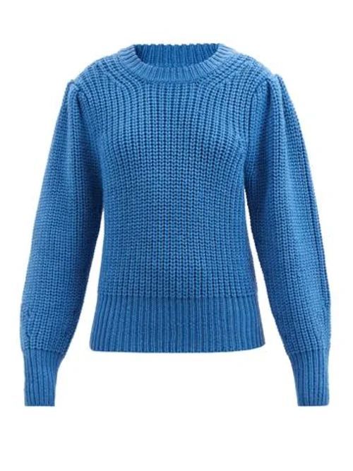 Pleane Puff-sleeve Merino-blend Sweater - Womens - Blue