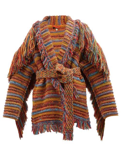 Under A Palm Tree Fringed Cotton-blend Cardigan - Womens - Multi