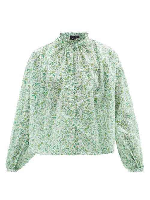 Slava Floral Cotton-poplin Blouse - Womens - Green Print
