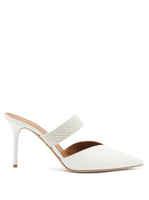Maisie Point-toe Woven-strap Leather Mules - Womens - White