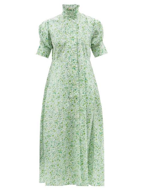 Venetia Floral Cotton-poplin Shirt Dress - Womens - Green Print