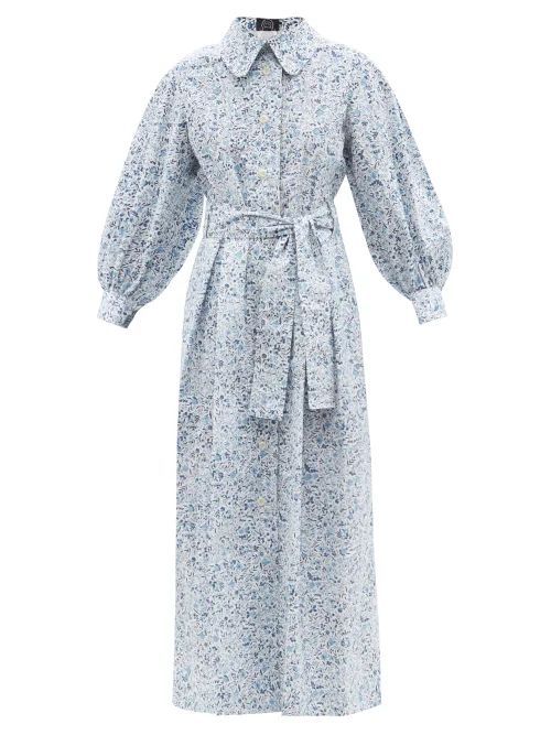 Yvonne Floral-print Cotton Midi Shirt Dress - Womens - Blue Print