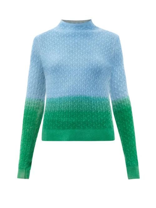 High-neck Striped Merino Cable-knit Sweater - Womens - Green Multi