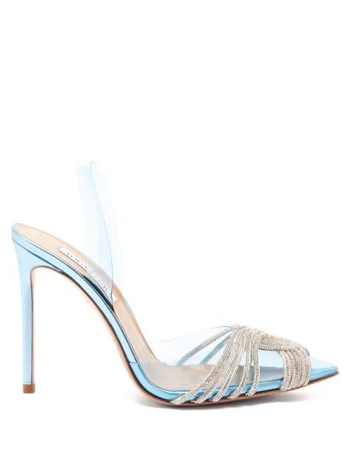 Gatsby 105 Pvc And Leather Slingback Pumps - Womens - Light Blue