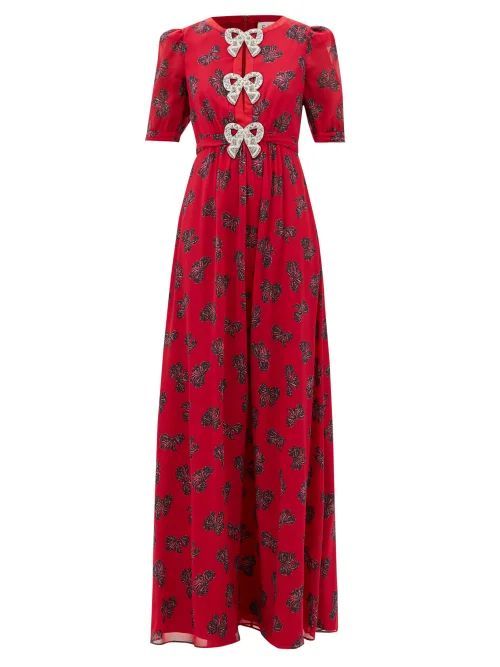 Jamie Bow-print Silk Maxi Dress - Womens - Red Print