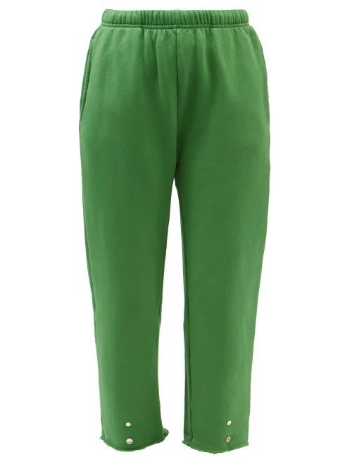 Snap-front Brushed-back Cotton Track Pants - Womens - Green