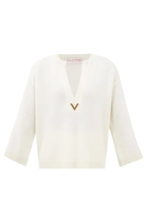 V-plaque Cashmere Sweater - Womens - White