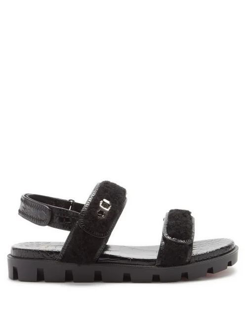 Lock Shearling And Leather Sandals - Womens - Black