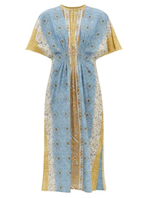 Navya Printed Cotton-khadi Midi Dress - Womens - Blue Print