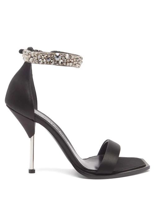 Crystal-strap Satin Stiletto Sandals - Womens - Black