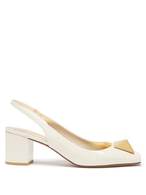 One Stud Patent-leather Slingback Pumps - Womens - Ivory
