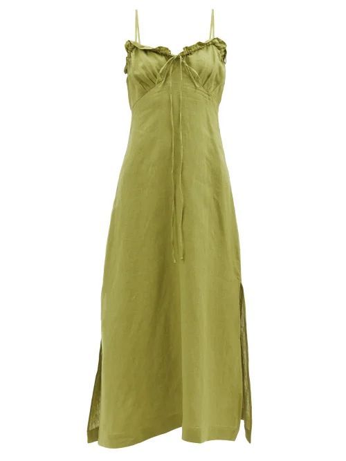 Selina Organic-linen Voile Dress - Womens - Green