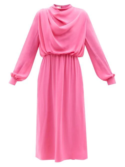 Draped Silk-georgette Midi Dress - Womens - Pink
