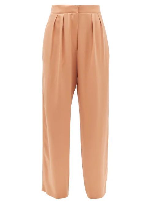 Ines High-rise Silk Wide-leg Trousers - Womens - Light Brown
