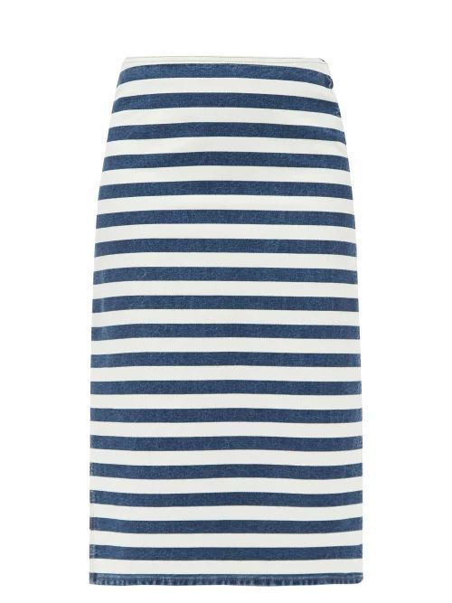 High-rise Striped Denim Pencil Skirt - Womens - Blue Stripe