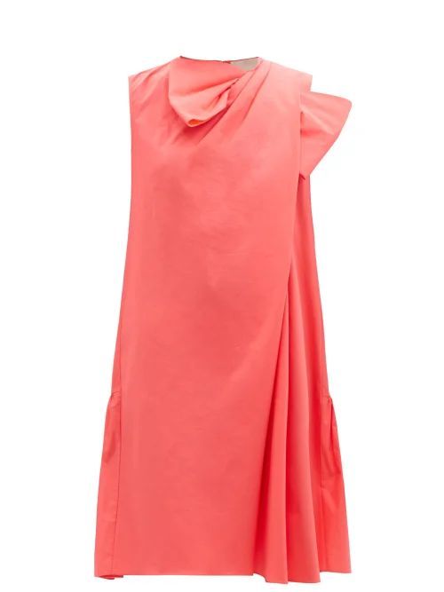 Selena Asymmetric Cotton-poplin Dress - Womens - Coral