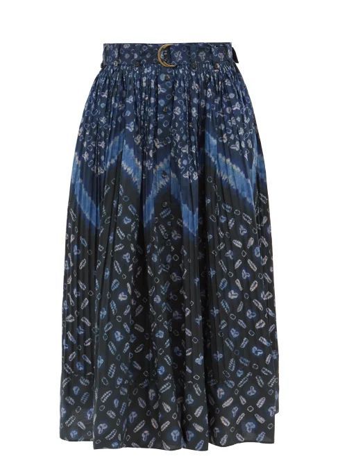 Alejandra Shibori-dyed Cotton-poplin Skirt - Womens - Navy Multi