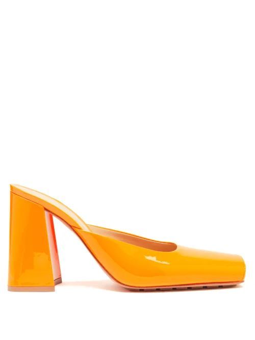 Supergloss Square-toe Leather Mules - Womens - Orange